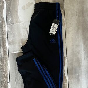 Adidas Kids Black Joggers with Blue Stripes